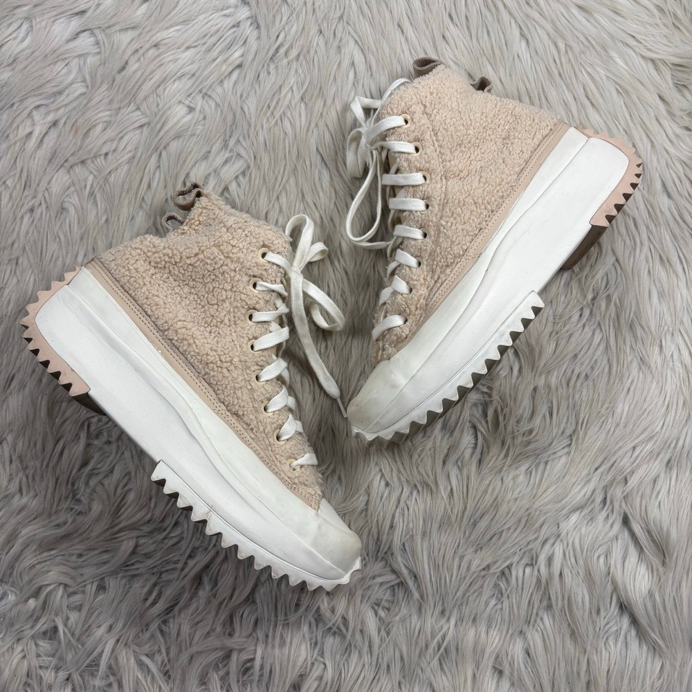 Converse Women's 8 Beige White Run Star Hike Platform High Sherpa Farro Sneaker